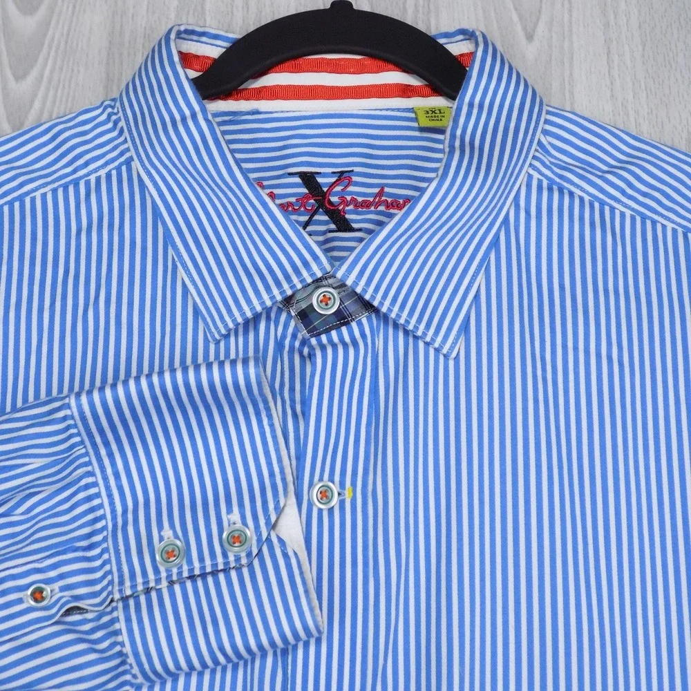Robert Graham Tailored Fit Shirt Mens 3XL Blue Striped Button-down EUC